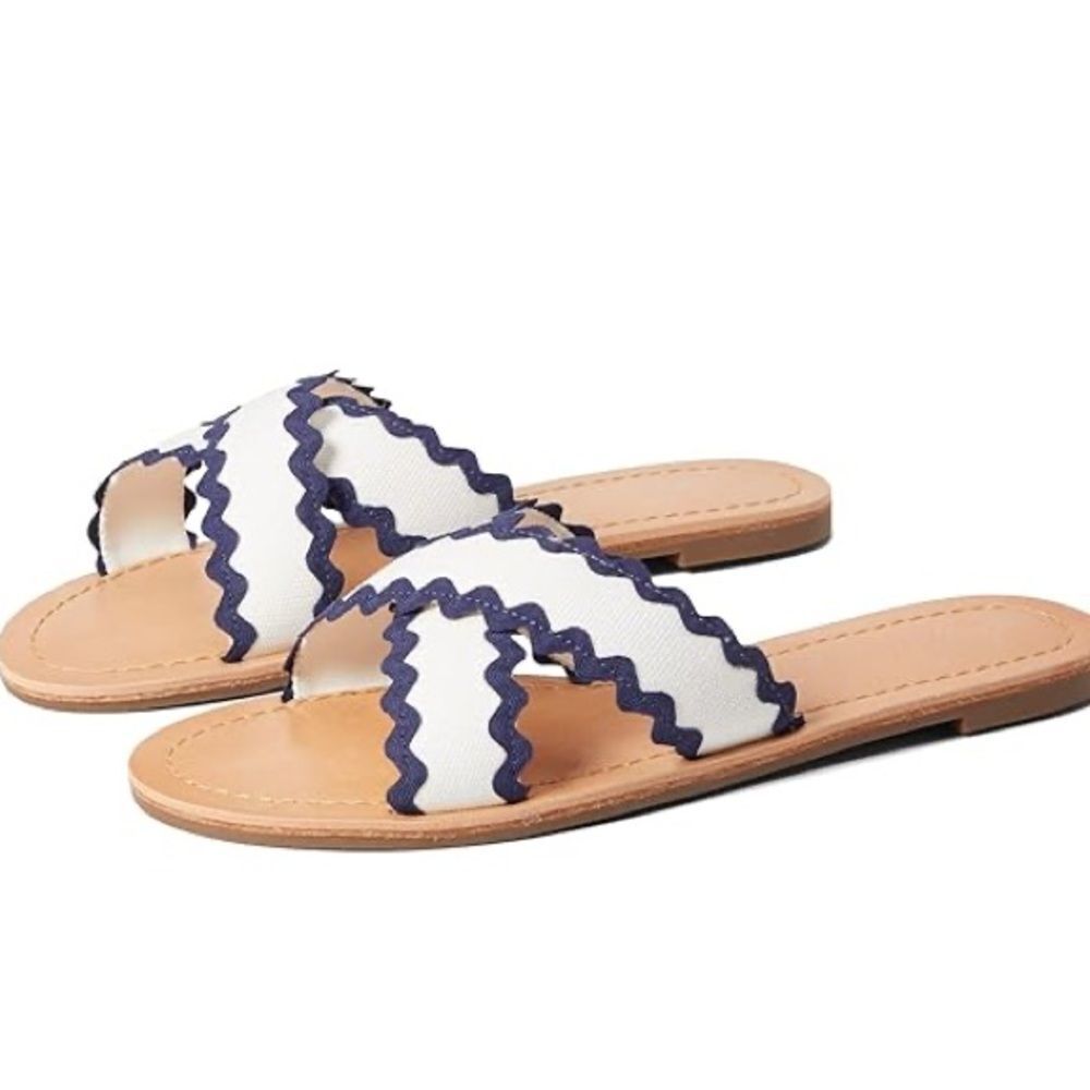 Draper James Colorblock Piper Flat Rick Rack Blue & White Ric Rac Sandals. 7.5. - Picture 1 of 7